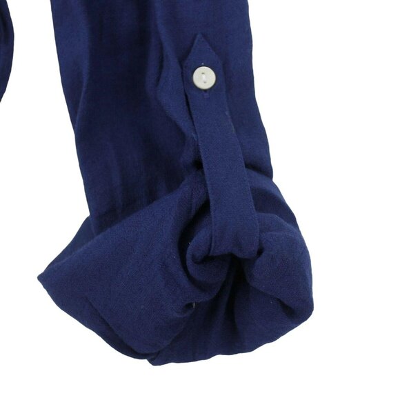 NWT New Directions Womens L Blue Button Up Blouse Lace Back Boho Coastal - Picture 5 of 10